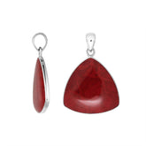Sterling Silver Red Coral Triangular Pendant With Fiery Elegance And Balinese Charm.